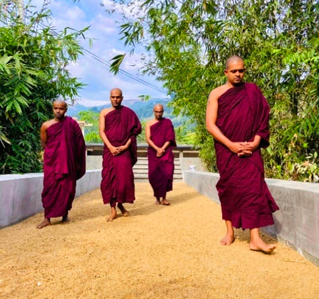 monaci in meditazione e monastero a Kandy